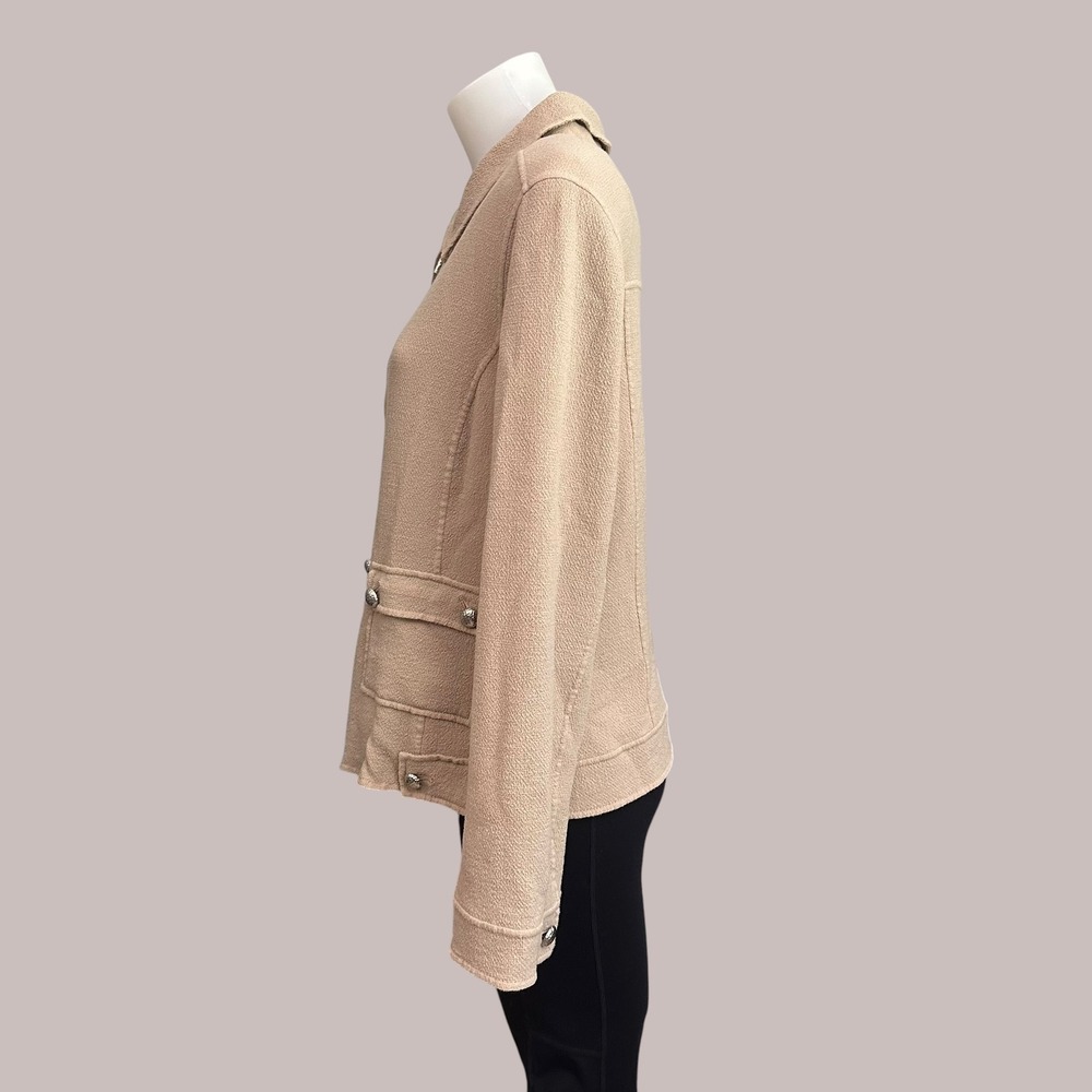 St. John Sewn By Hand Beige Full Zip 100% Wool Cardigan Jacket Lightwt sz 16 - Picture 2 of 9